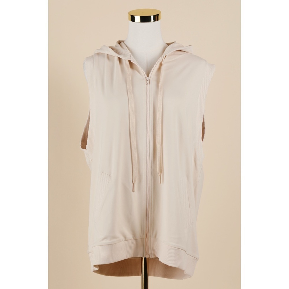 Sz M Susana Monaco Rib Trim Sleeveless Vest Hoodie In Belgian Creme NWT
